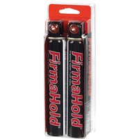 Twin pack of black Firmahold gas nail fuel cells with red branding and orange cap in clear plastic packaging.