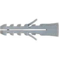 Gray Fischer S Nylon Wall Plug with ribbed body, split end, and side wings for secure wall anchoring.