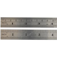 Steel Fisher ruler, 300mm/12in, silver with black markings, inch and metric scales, durable metal construction.