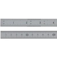 Satin chrome steel rule with precise etched markings, dual metric and imperial scales, by Fisher.