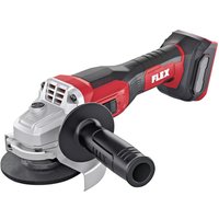 Red and black Flex cordless angle grinder with side handle and 125mm disc.