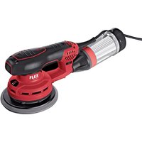 Red and black Flex brushless random orbit disc sander with ergonomic handle and 150mm sanding pad.