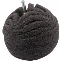 Grey ultra-fine scruff ball with metal shank, 75mm diameter, textured surface for polishing and buffing.