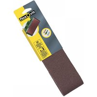 Flexovit sanding belt pack with two brown cloth belts, 533 x 75mm, fine 120 grit, in yellow and gray packaging.