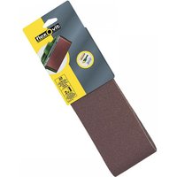 Flexovit sanding belt pack, 610x100mm, fine 120 grit, brown cloth belts with yellow and black packaging.