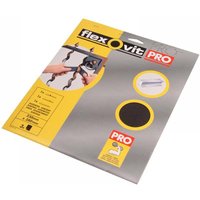 Flexovit emery cloth sanding sheets, 230x280mm, medium 60G, 25-pack, in silver and yellow packaging with product images.
