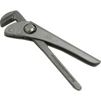 Gray Footprint pipe wrench with thumbturn pattern and serrated jaws, featuring a sleek metal design.
