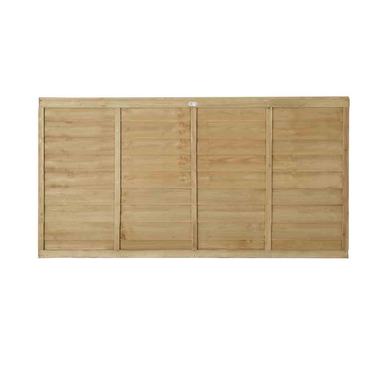 Pressure treated wooden fence panel in a natural light brown finish, measuring 6ft x 3ft, featuring horizontal slats and a smooth surface for durability and aesthetic appeal.