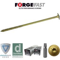 Gold Forgefast FFCS8300 Elite construction screw, 8.0 x 300mm, with sharp tip and helical threads, tub of 25.