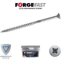 ForgeFast Elite Exterior Screws, silver, 5.0 x 80mm, tub of 110, sharp tip, spiral thread, star drive head.