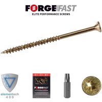 ForgeFast Elite Low-Torque Woodscrews, 4.5x30mm, gold finish, sharp tip, countersunk head, box of 200.