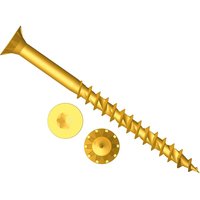 Golden Forgefix Forgefast Torx wood screw with countersunk head and sharp threads, shown with head and side view.