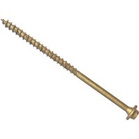 Gold Forgefix hex/torx head timber screw with sharp tip and coarse threads for wood fastening.