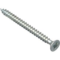 Zinc plated screw with a flat head and sharp tip, designed for multi-purpose use, by Forgefix.