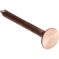 Copper clout nail with flat head and grooved shank, suitable for multipurpose use.