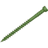 Green Forgefix Reduced Head Torx Decking Screw with sharp thread and flat head design.