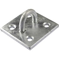 Galvanised Timco staple with square base, four screw holes, and curved metal loop.