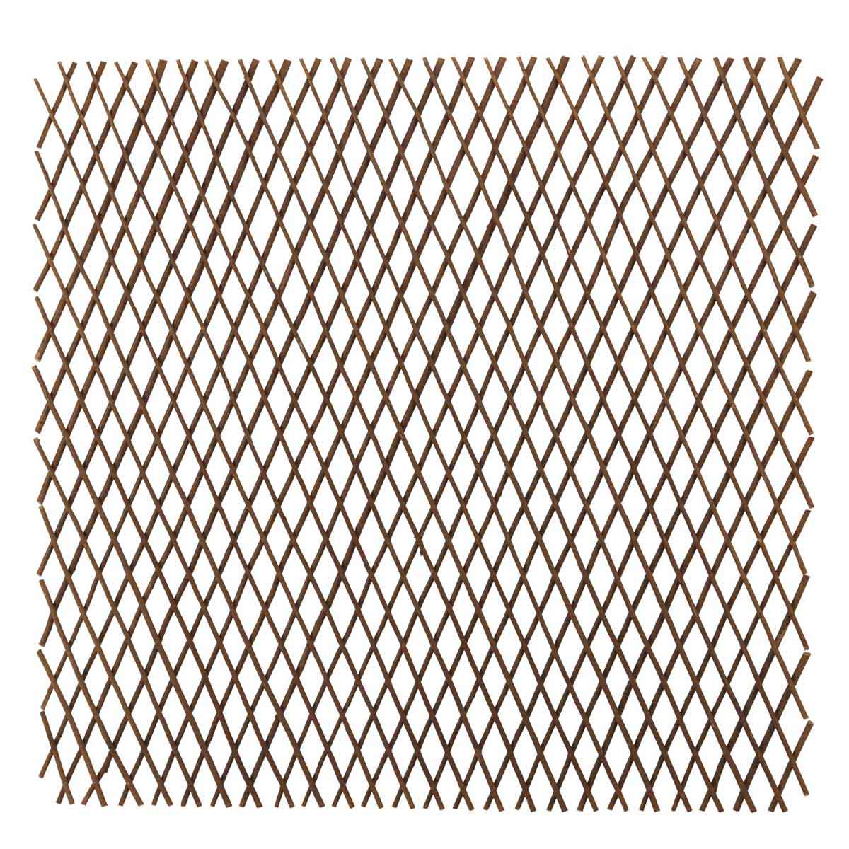 Brown willow trellis panels in a diamond lattice pattern, each measuring 180 x 90cm, designed for garden support and decoration, sold as a twin pack.