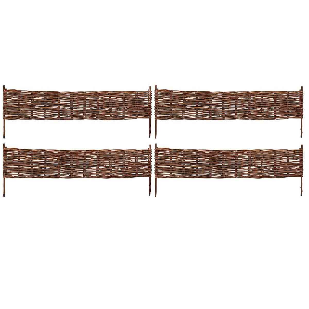 Brown willow border pack of four, each measuring 100 x 35 cm, featuring a woven design ideal for garden landscaping and decorative edging.