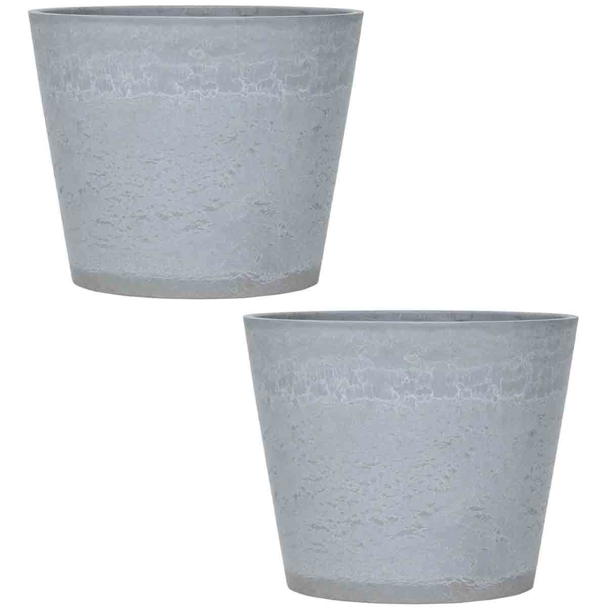 Set of two 30.5 cm grey planters with a marble effect, featuring a textured surface and tapered design, ideal for indoor or outdoor gardening.