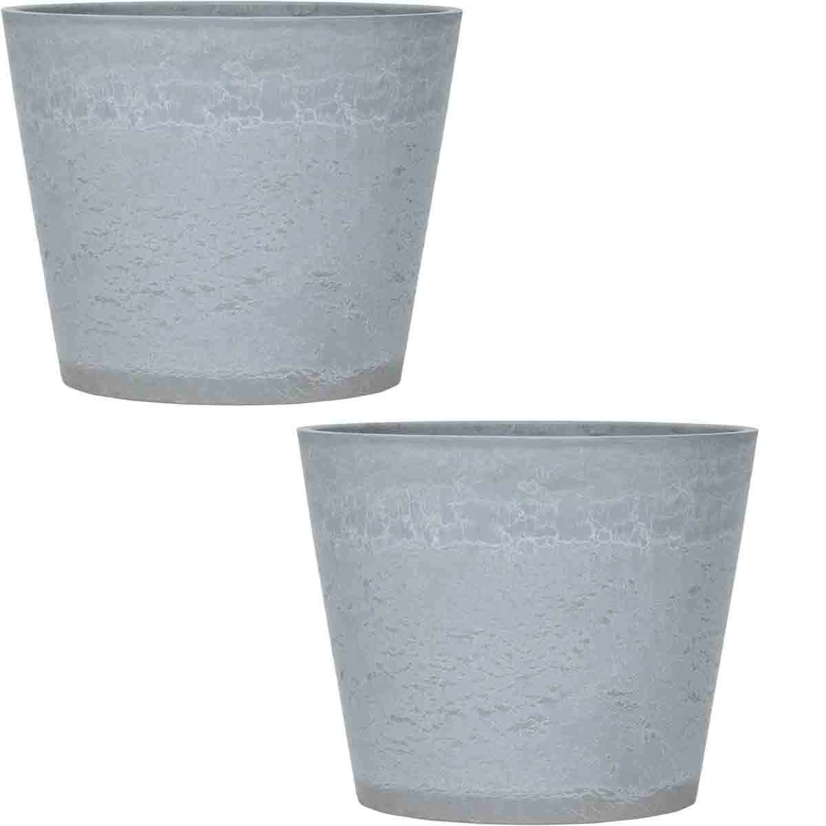 Set of two 41cm grey planters with a marble effect finish, featuring a textured surface and tapered design, ideal for indoor or outdoor use.