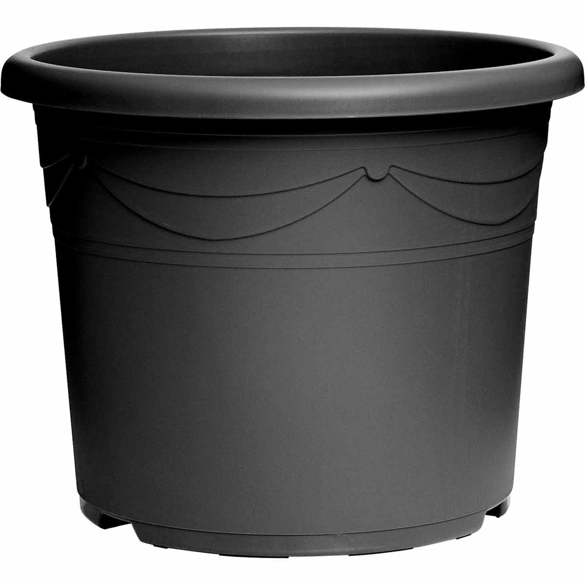 Graphite grey decorative pot by Garden Gear, 10 litres, made of durable material with a smooth finish and subtle decorative detailing around the rim.