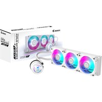 GIGABYTE AORUS WATERFORCE II 360 ICE AIO Liquid CPU Cooler with three RGB 120mm fans and sleek white radiator.