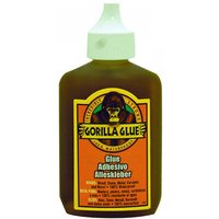 Brown bottle of Gorilla Polyurethane Glue with white nozzle and orange label featuring a gorilla logo.