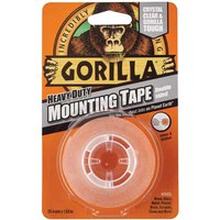 Orange Gorilla Glue Heavy-Duty Double Sided Tape in a clear plastic dispenser, featuring a gorilla logo on packaging.
