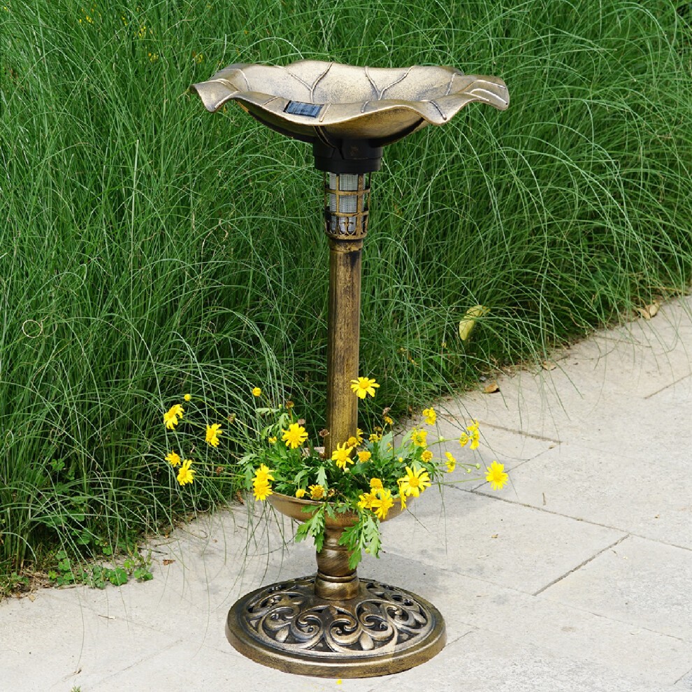 Gr8 Garden Bronze Effect Pedestal Solar Powered Bird Bath Feeder with Planter - image 2