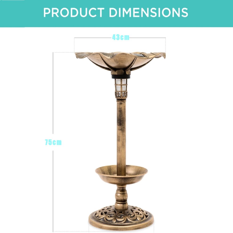 Gr8 Garden Bronze Effect Pedestal Solar Powered Bird Bath Feeder with Planter - image 5