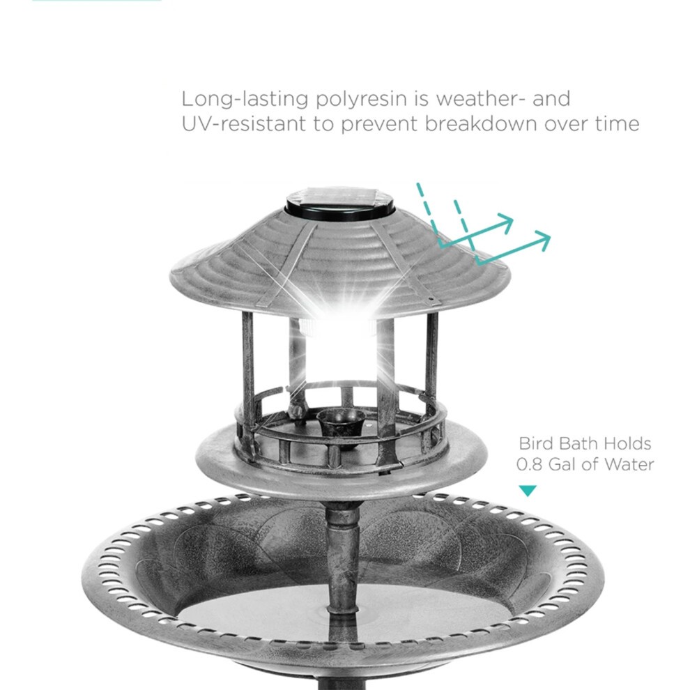 Gr8 Garden Grey Pedestal Solar Powered Bird Bath and Feeder with Planter - image 2