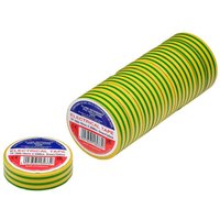 Green/yellow striped PVC electrical insulation tape rolls, 19mm x 20m, pack of 10, by Draper Tools.