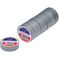 Grey PVC electrical insulation tape rolls, 19mm x 20m, pack of 10, with red and blue labels by Draper Tools.