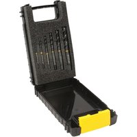 Black Guhring 6-piece spiral flute tap set in a hard plastic case with yellow latch, sizes M3 to M10.