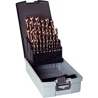 19-piece Guhring AeroX cobalt drill set in gray case with black interior, featuring drills from 1.0 to 10mm.