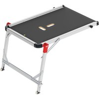 Hailo TP1 work platform with black non-slip surface, silver aluminum frame, and red safety accents.