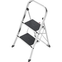 Aluminium Hailo step ladder with two black non-slip steps and a silver frame, max load 150 kg, step height 460 mm.