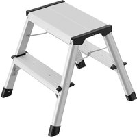 Hailo double step folding steps, silver with black accents, 2 x 2 steps, max load 150 kg, step height 400 mm