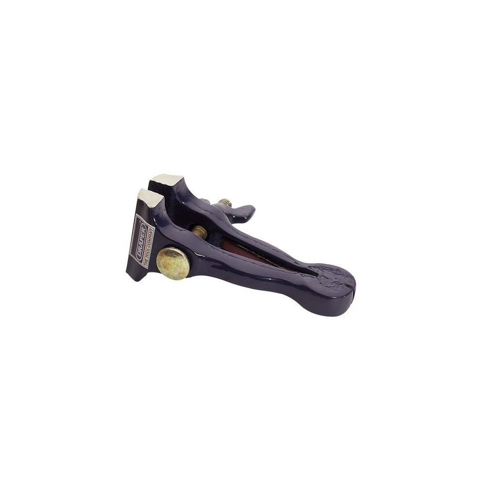 Draper 30785 hand vice in dark purple metal with a sturdy base, featuring a brass screw mechanism and a smooth gripping surface for secure clamping.