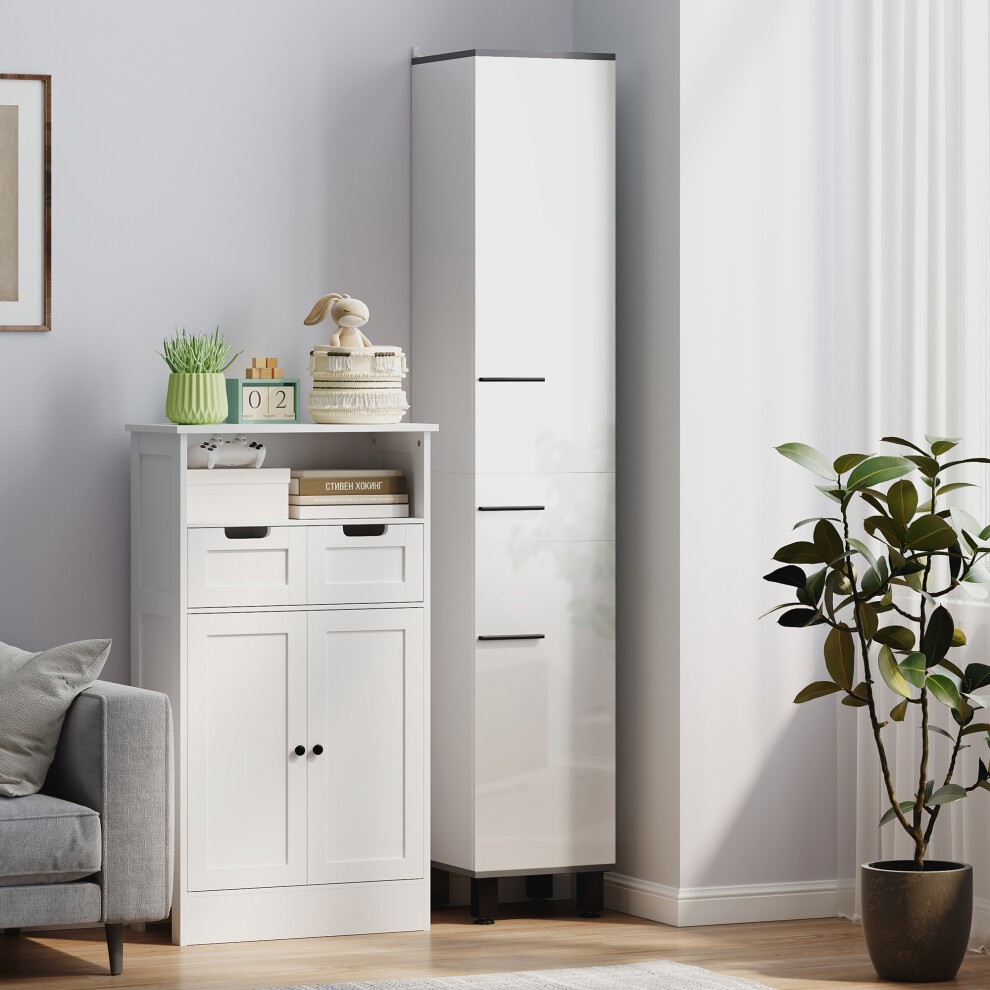 HOMCOM 2 Door Single Drawer White Bathroom Cabinet - image 5