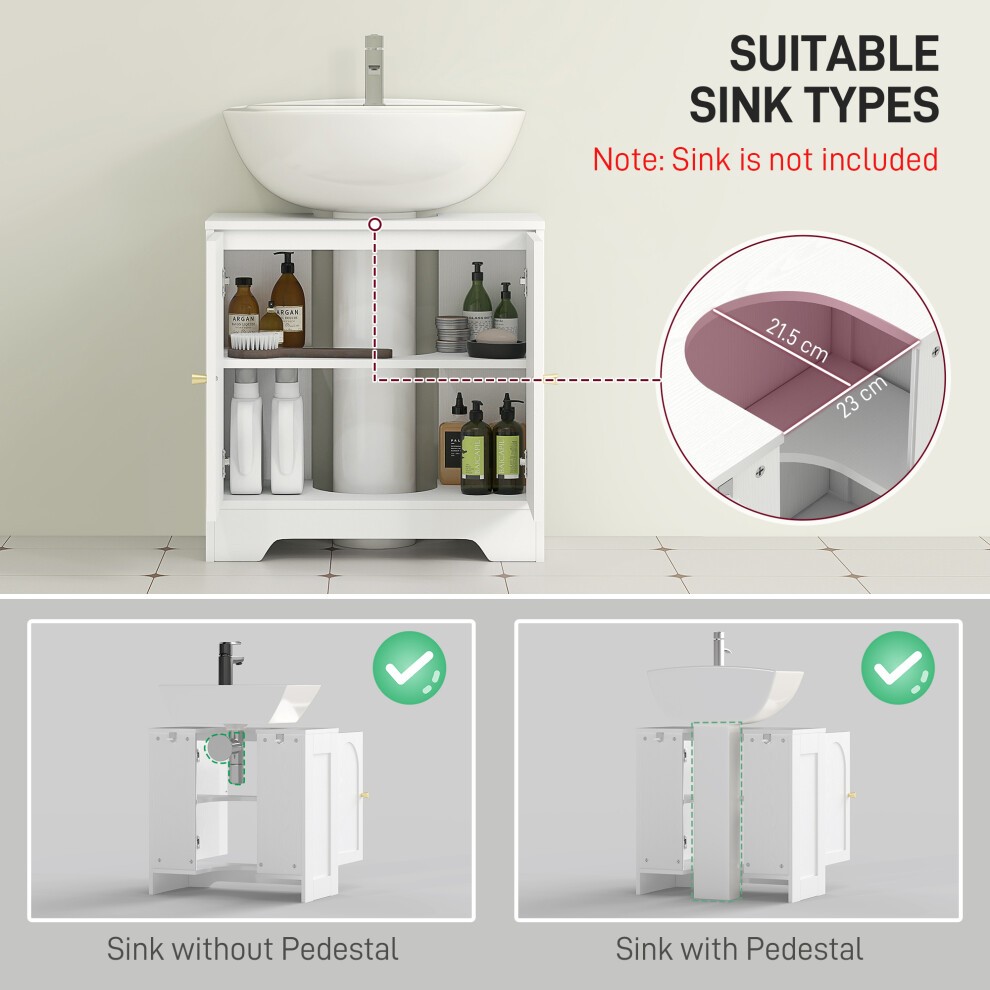 HOMCOM 2 Door White Modern Under Sink Bathroom Cabinet - image 3