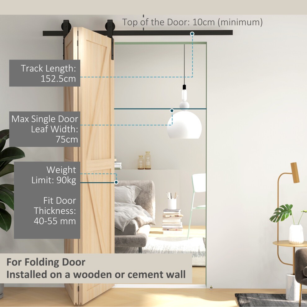 HOMCOM Bi-Folding Sliding Barn Door Hardware Kit Sliding Door Kit 5ft - image 3