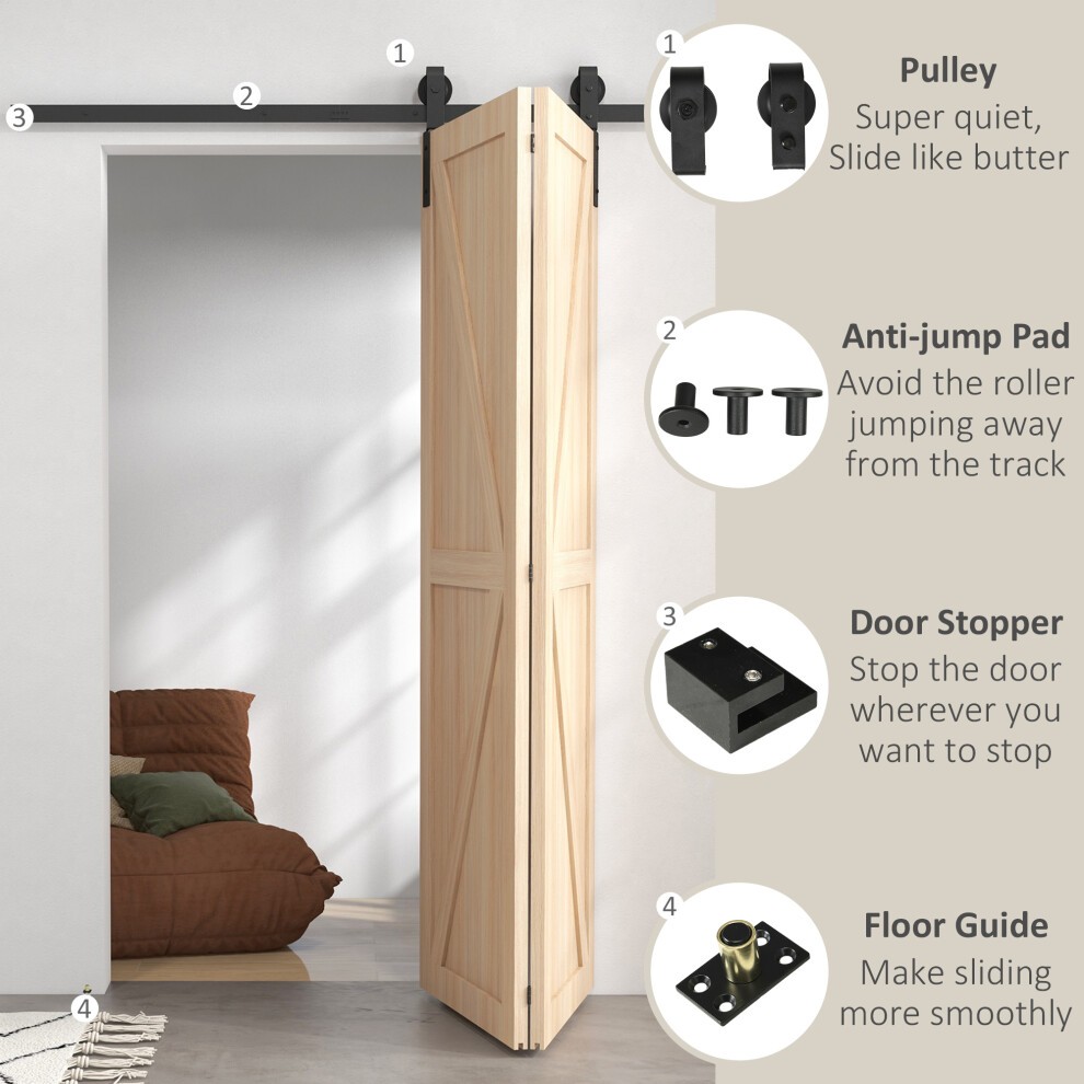 HOMCOM Bi-Folding Sliding Barn Door Hardware Kit Sliding Door Kit 5ft - image 4