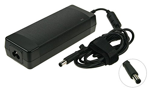 Black HP power adapter/inverter with a textured surface, featuring a 120 W output, a power cord, and a cylindrical connector, secured with a Velcro strap.