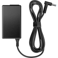 Black HP 65W Smart AC Adapter with rectangular power brick and coiled cable ending in a right-angle connector.
