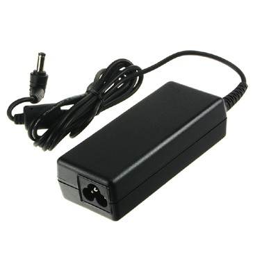 Black HP 693713-001 power adapter with a rectangular design, featuring a connector jack and a coiled power cable, designed for indoor use with 90W output.