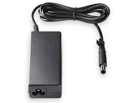 Black HP AC adapter with a rectangular body, featuring a power input connector and a long power cable, rated at 19V and 4.74A, suitable for various HP laptops.