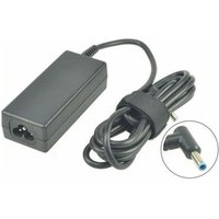 Black HP AC power adapter 19.5V 65W with attached dongle, coiled power cable, and right-angle connector tip.
