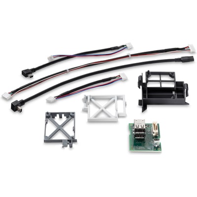 HP Internal USB Ports kit featuring a green circuit board, multiple black and white plastic connectors, and several cables in various colors for internal USB connectivity.